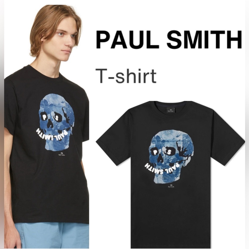 PAUL SMITH PS Men’s Black & Blue Floral Skull T-Shirt